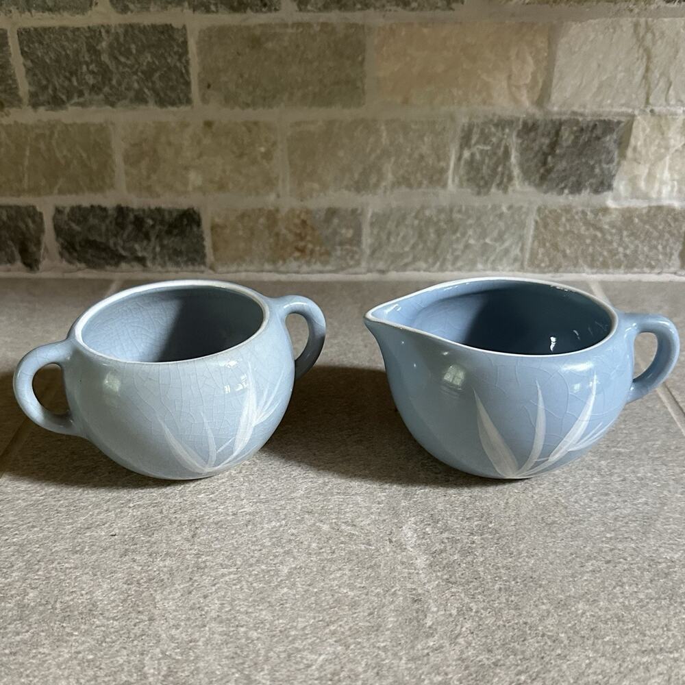 Winfield China Blue Pacific Creamer & Sugar with Lid Bamboo California